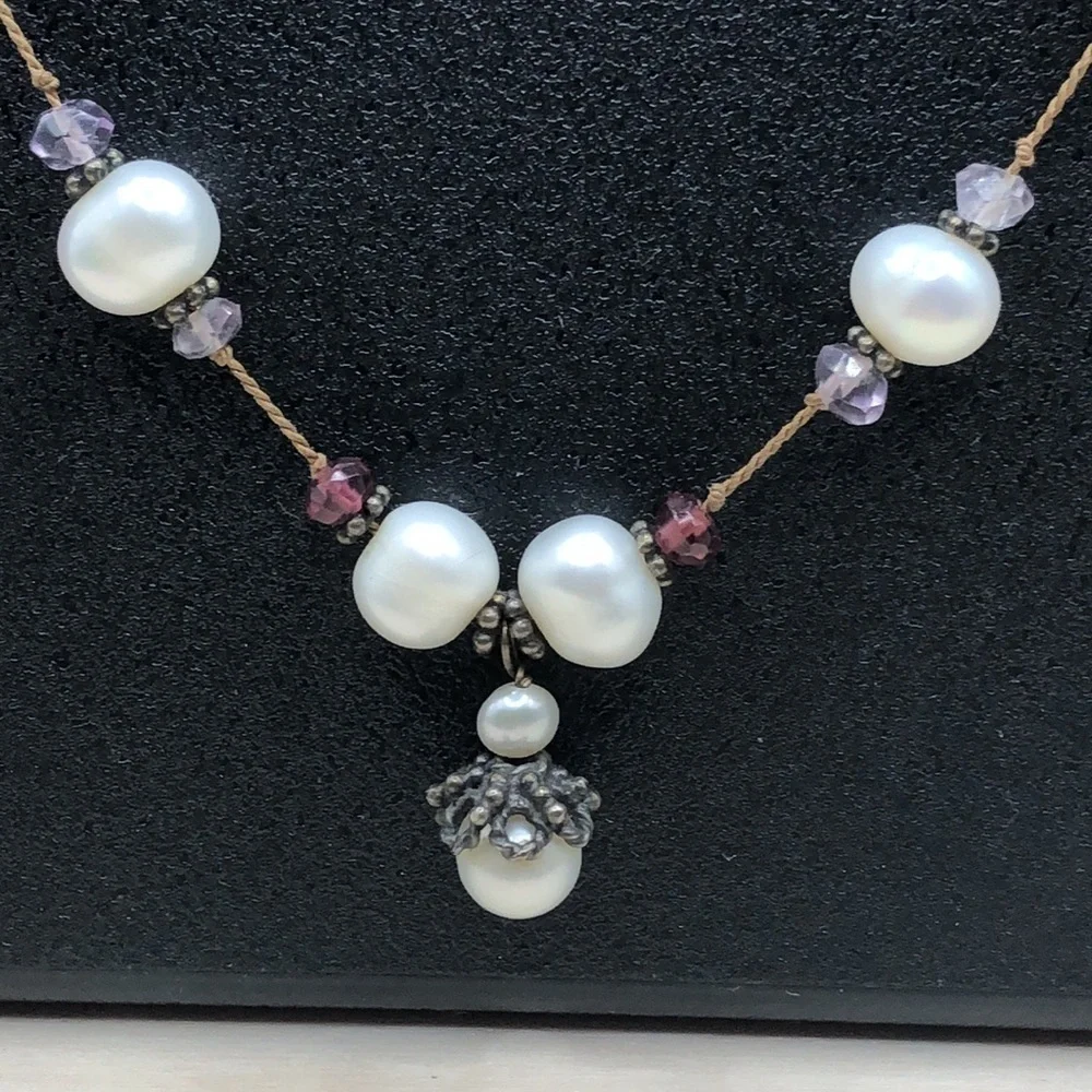 Vintage sterling silver 925 cultured freshwater pearls elegant necklace artisan.